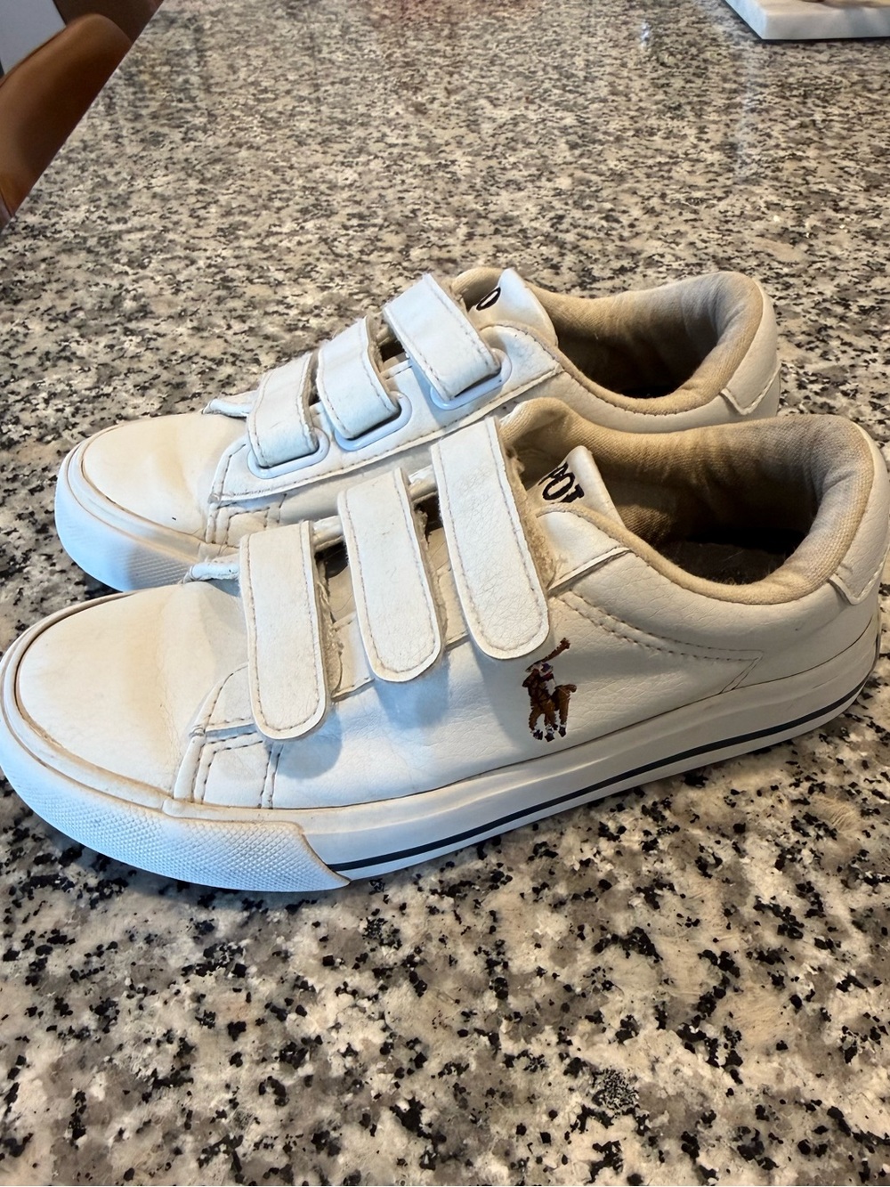 Polo by Ralph Lauren White Kids Triple-Velcro Sneakers with Pony Logo Size 11.5